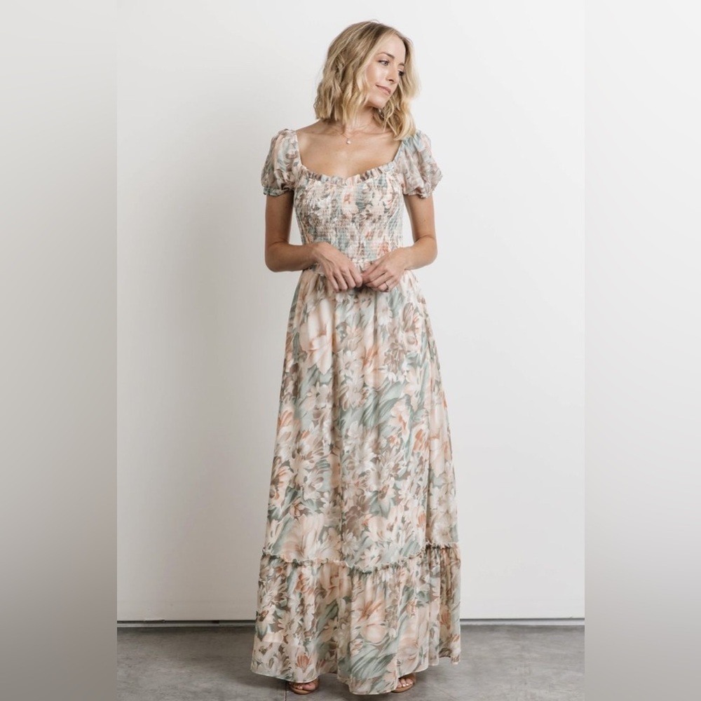 Baltic born Larissa Maxi Dress | Peach and Sage Floral